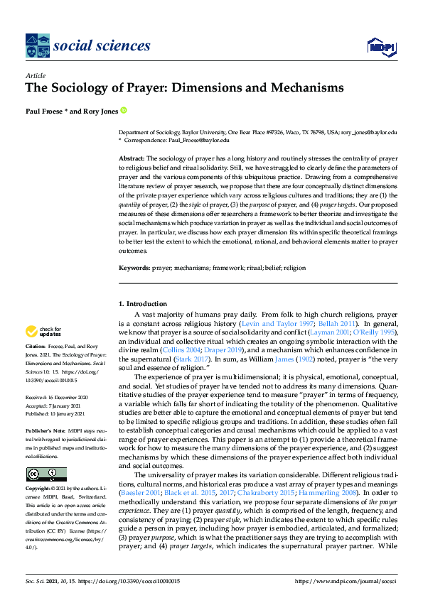 (PDF) The Sociology of Prayer Dimensions and Mechanisms Rory Jones