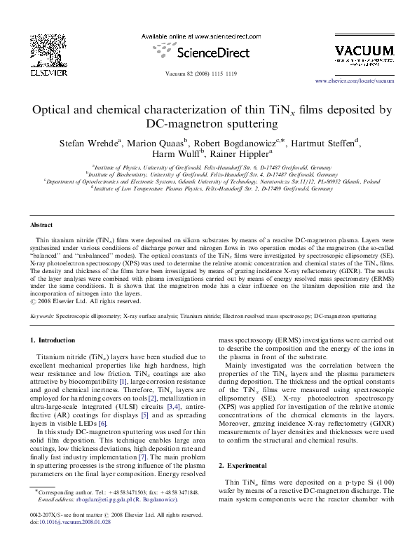 (PDF) Optical and chemical characterization of thin TiNx films ...