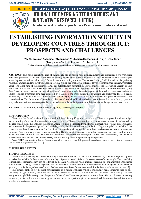 (PDF) ESTABLISHING INFORMATION SOCIETY IN DEVELOPING COUNTRIES THROUGH ...