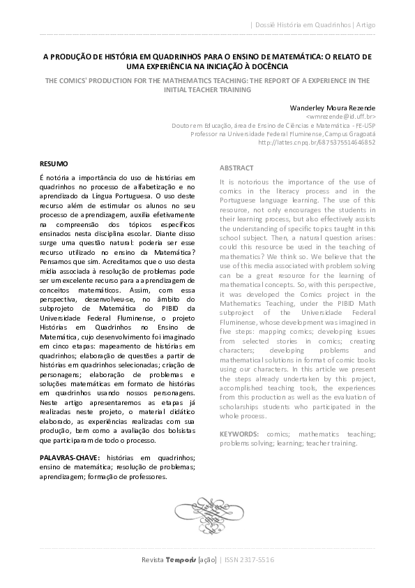 (PDF) A Produção De História Em Quadrinhos Para O Ensino De Matemática ...