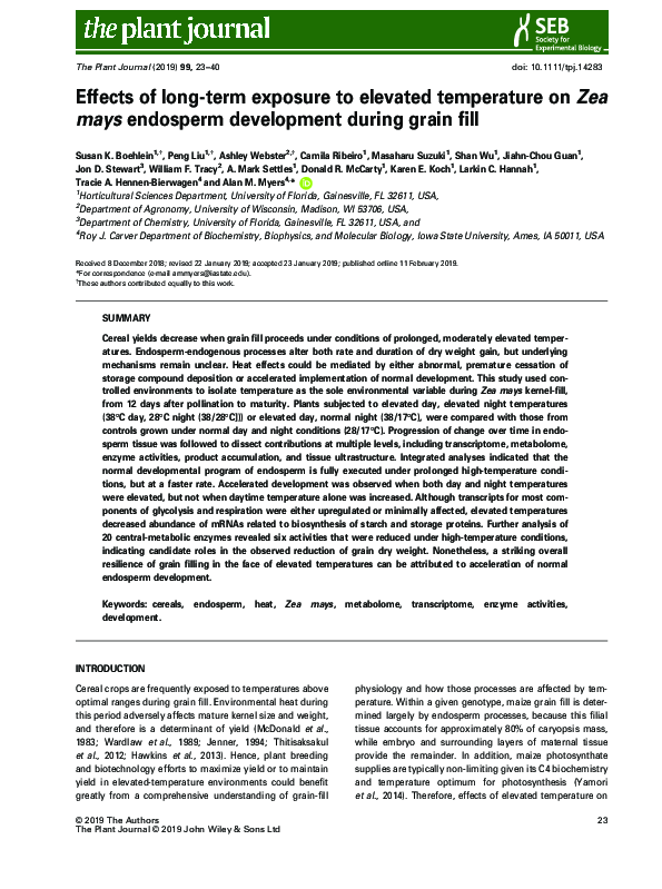 (PDF) Effects of long‐term exposure to elevated temperature on Zea mays ...
