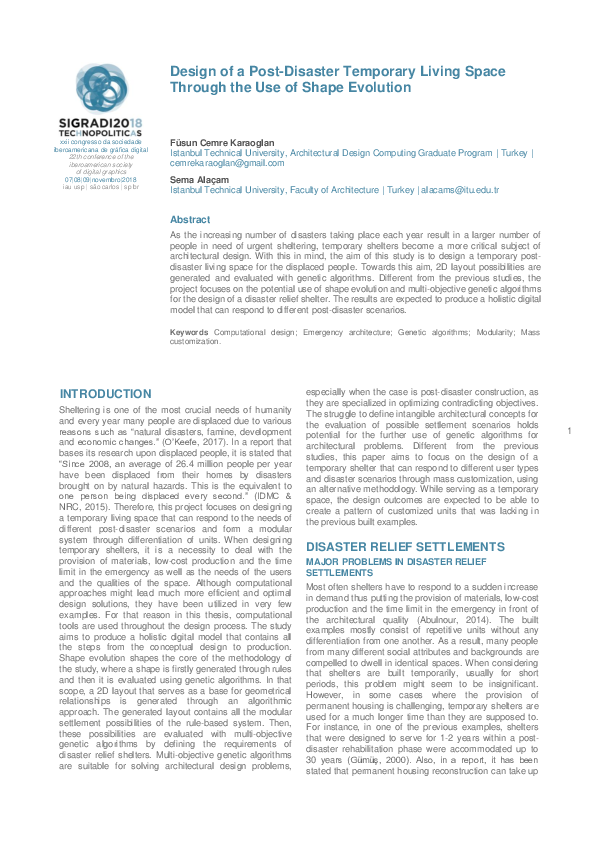 (PDF) Design of a Post-Disaster Temporary Living Space Through the Use ...