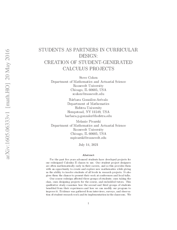 (PDF) Students as Partners in Curricular Design: Creation of Student ...