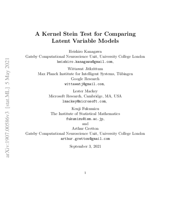(PDF) A Kernel Stein Test for Comparing Latent Variable Models
