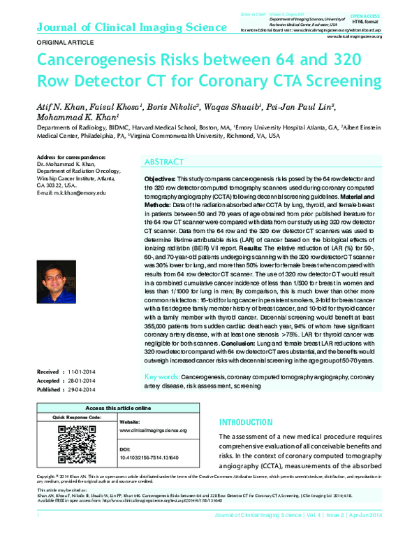 (PDF) Cancerogenesis Risks between 64 and 320 Row Detector CT for ...