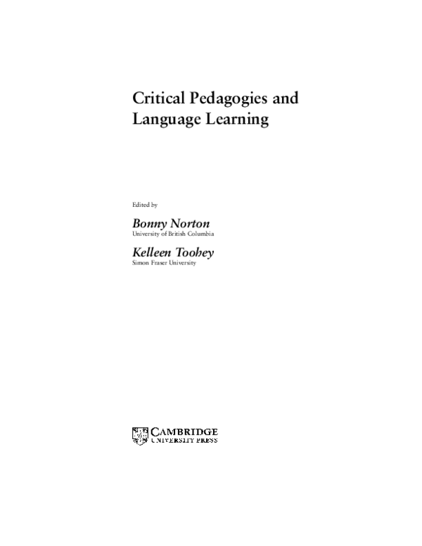 (PDF) Critical Pedagogies and Language Learning