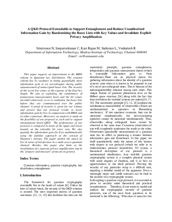 (PDF) A QKD Protocol Extendable to Support Entanglement and Reduce ...