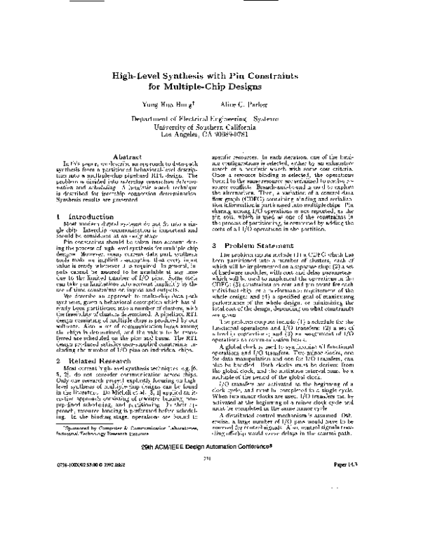 (PDF) High-level synthesis with pin constraints for multiple-chip designs