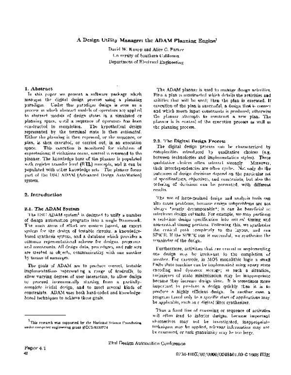 (PDF) A Design Utility Manager: the ADAM Planning Engine