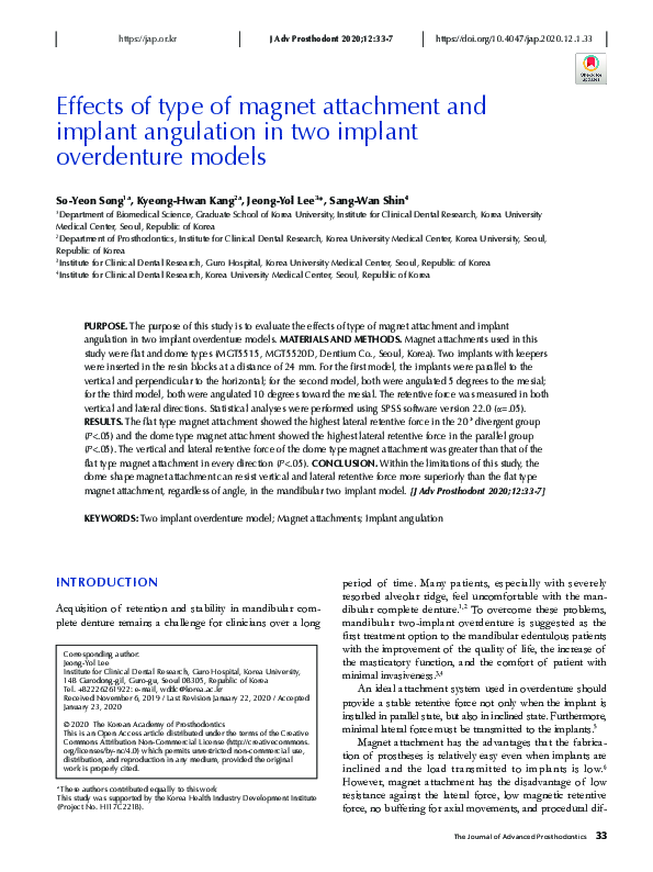 (PDF) Effects of type of magnet attachment and implant angulation in ...