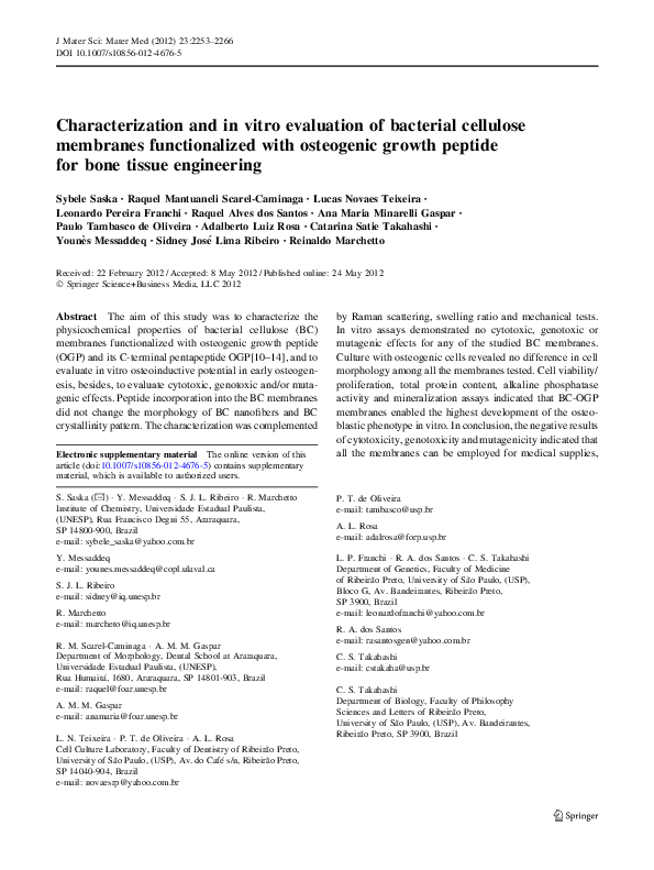 (PDF) Characterization and in vitro evaluation of bacterial cellulose ...