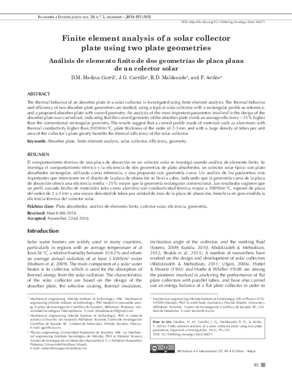 (PDF) Finite element analysis of a solar collector plate using two ...