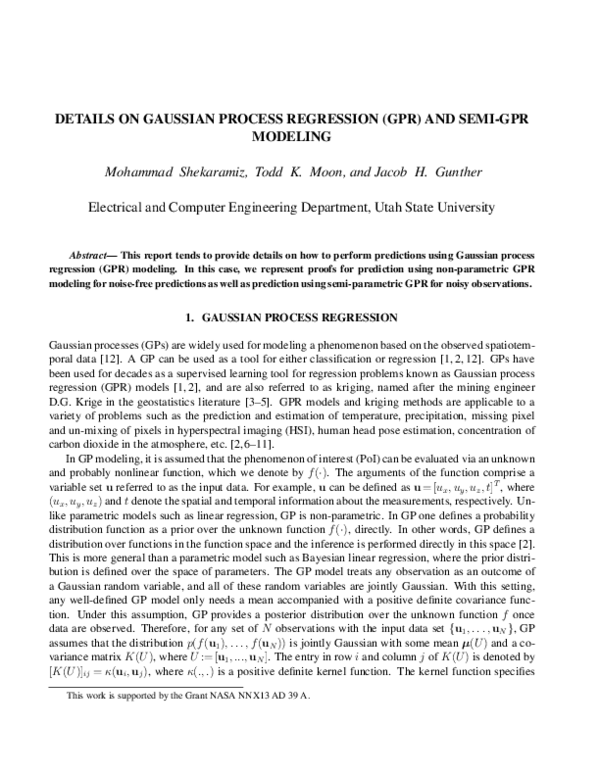 (PDF) Details on Gaussian Process Regression (GPR) and Semi-GPR Modeling