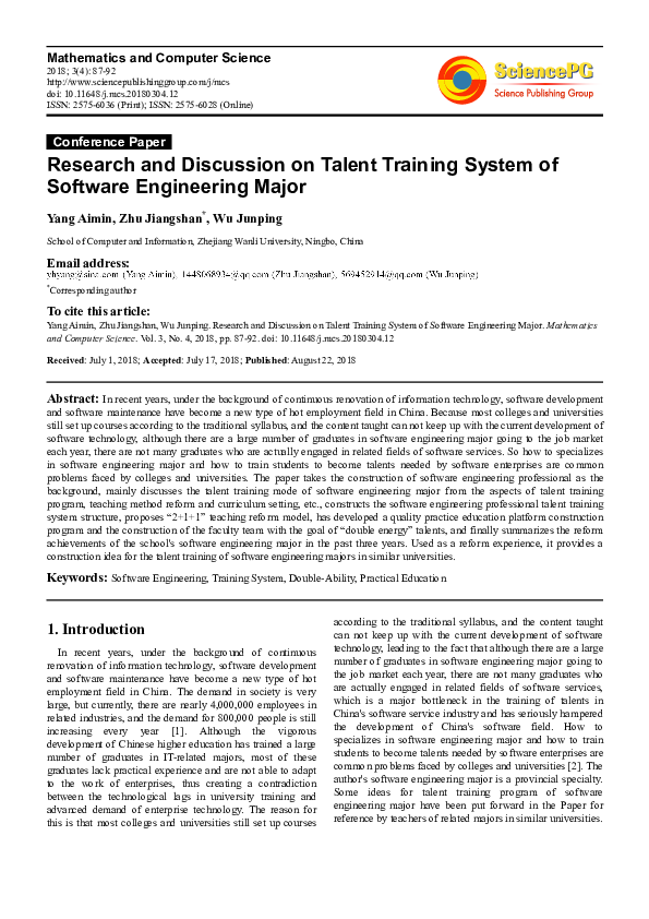 (PDF) Research and Discussion on Talent Training System of Software ...