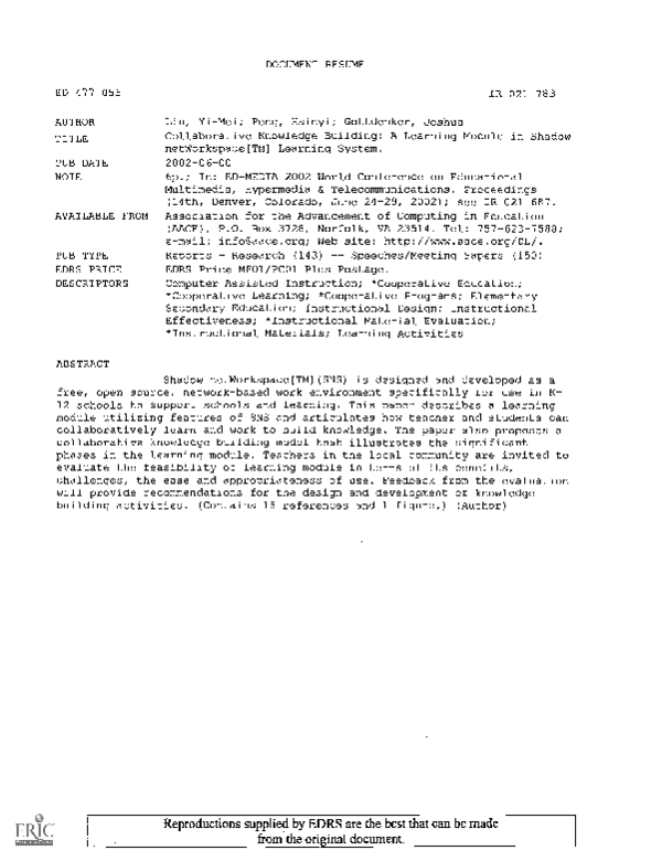 (PDF) Collaborative Knowledge Building: A Learning Module in Shadow ...