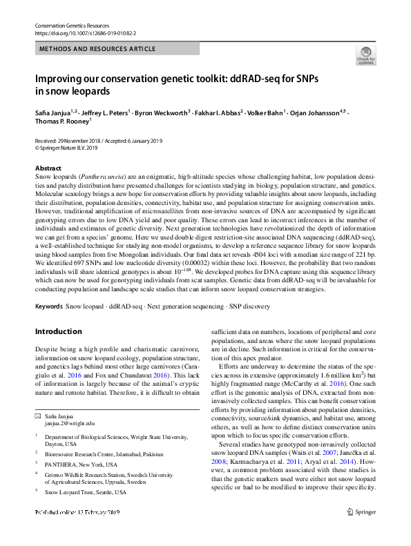 (PDF) Improving our conservation genetic toolkit: ddRAD-seq for SNPs in ...