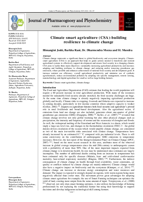 (PDF) Climate smart agriculture (CSA)-building resilience to climate change