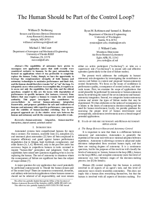 (PDF) The human should be part of the control loop?