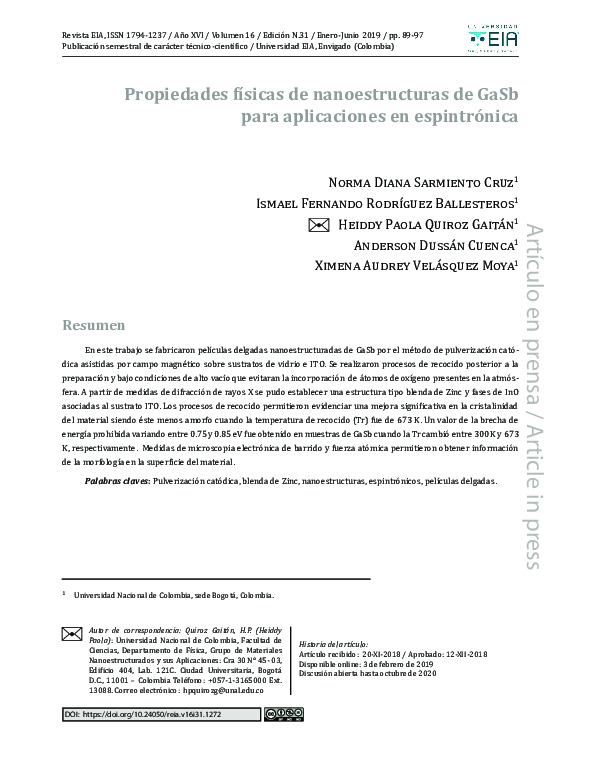(PDF) Propiedades físicas de nanoestructuras de GaSb para aplicaciones ...