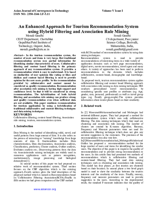 (PDF) An Enhanced Approach for Tourism Recommendation System using ...