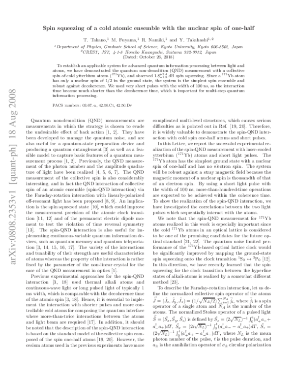 (PDF) Spin Squeezing of a Cold Atomic Ensemble with the Nuclear Spin of ...