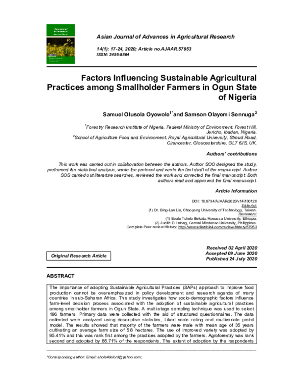 (PDF) Factors Influencing Sustainable Agricultural Practices among ...
