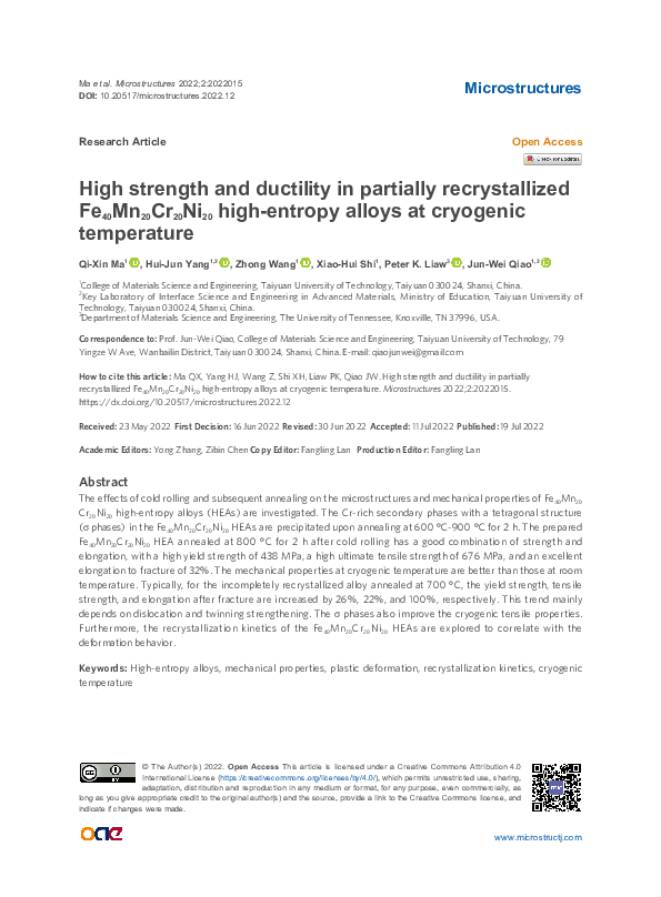 (PDF) High strength and ductility in partially recrystallized