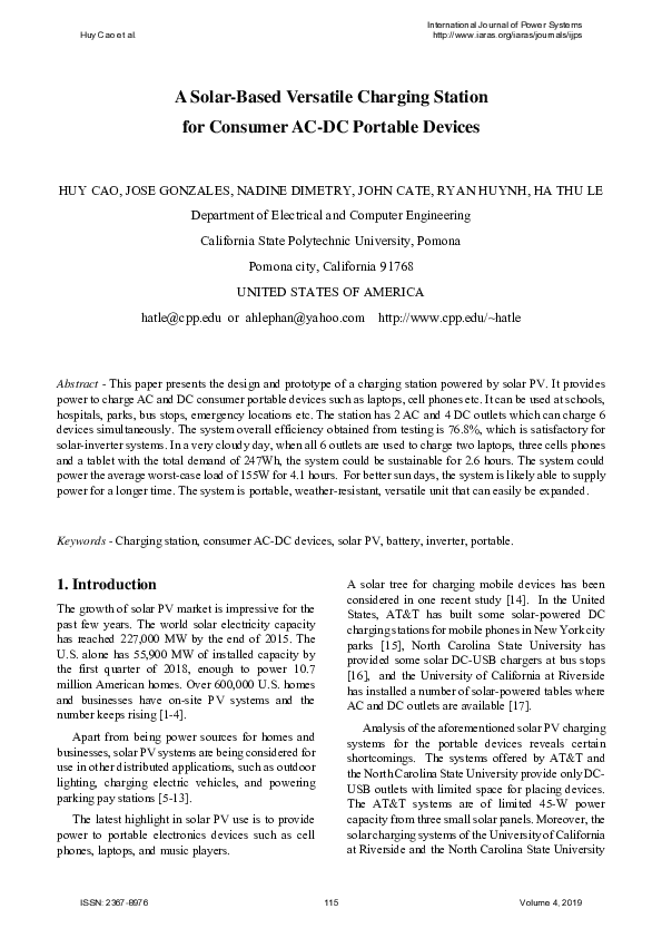 (PDF) A Solar-Based Versatile Charging Station for Consumer AC-DC ...