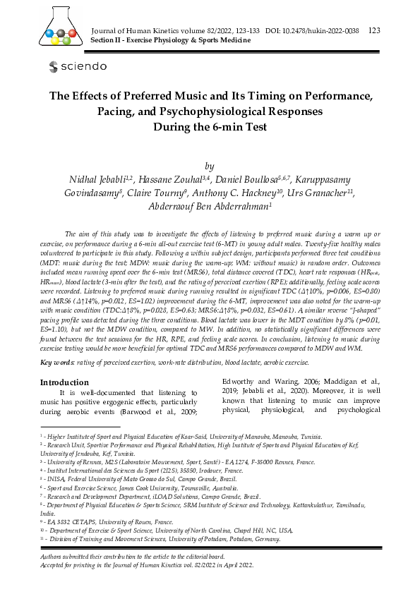 (PDF) The Effects of Preferred Music and Its Timing on Performance ...