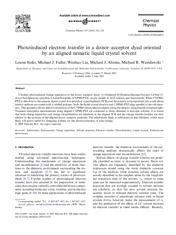 (PDF) Photoinduced electron transfer in a donor–acceptor dyad oriented ...