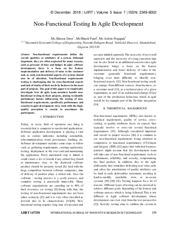 (PDF) Non-Functional Testing in Agile Development