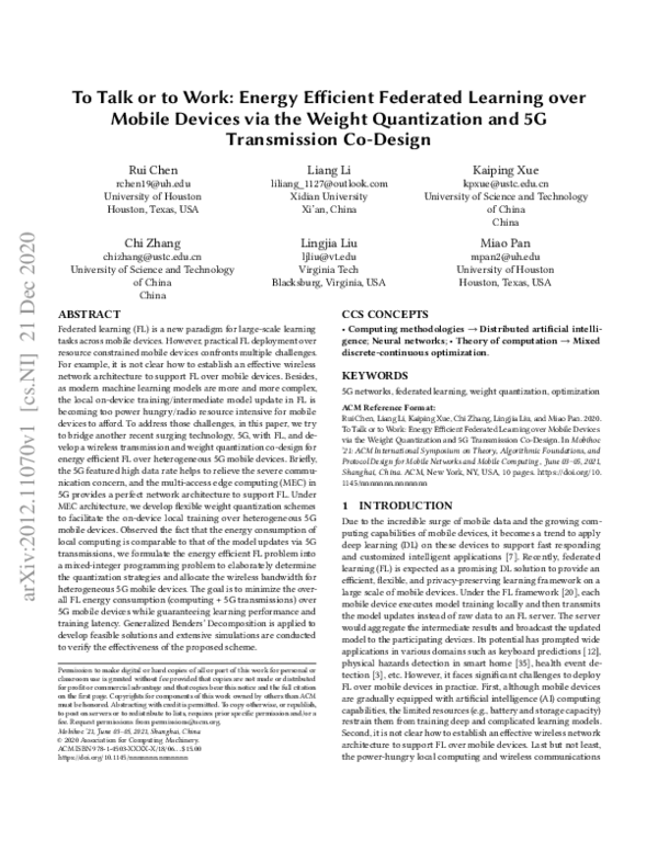 (PDF) To Talk or to Work: Energy Efficient Federated Learning over ...