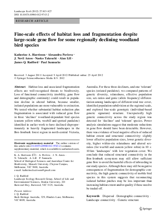 (PDF) Fine-scale effects of habitat loss and fragmentation despite ...
