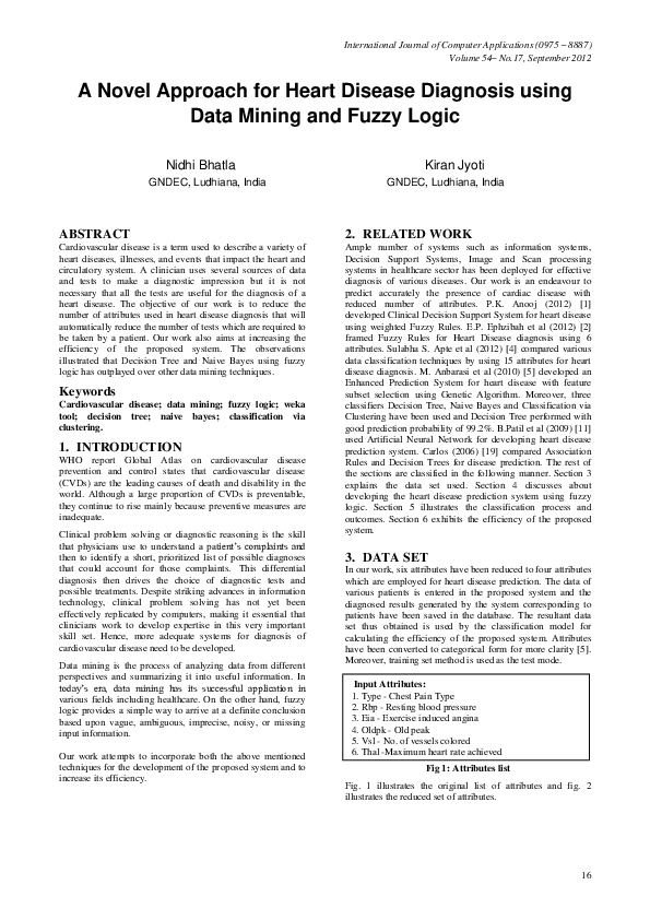 (PDF) A Novel Approach for Heart Disease Diagnosis using Data Mining ...