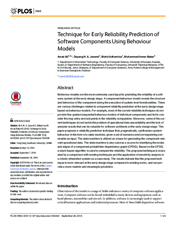 (PDF) Technique for Early Reliability Prediction of Software Components ...