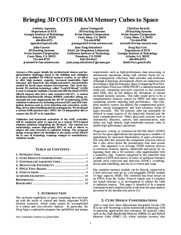 (PDF) Bringing 3D COTS DRAM Memory Cubes to Space