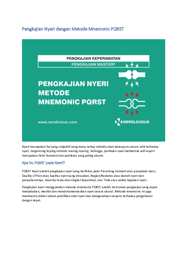 (PDF) Pengkajian Nyeri dengan Metode Mnemonic PQRST
