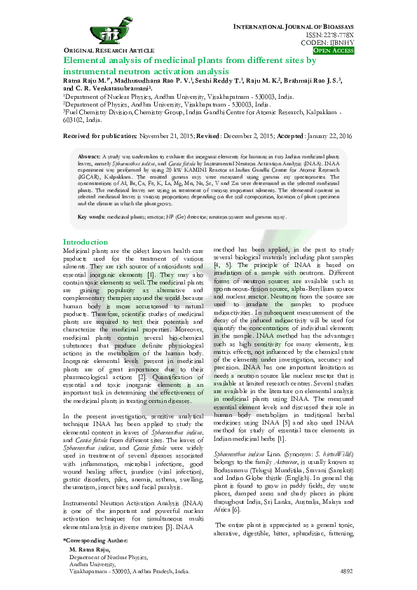 (PDF) Elemental analysis of medicinal plants from different sites by ...