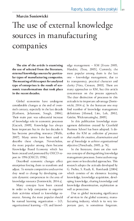(PDF) The use of external knowledge sources in manufacturing companies