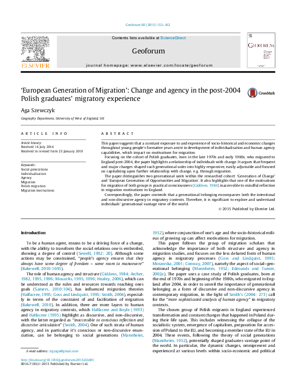 (PDF) ‘European Generation of Migration’: Change and agency in the post ...