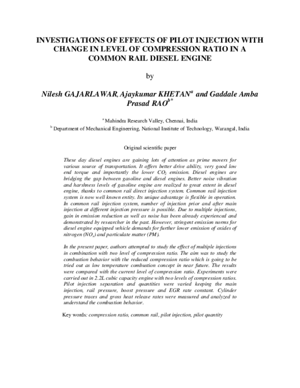 (PDF) Investigations of effects of pilot injection with change in level ...