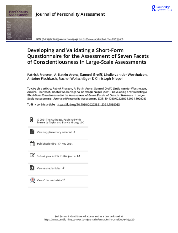 (PDF) Developing and Validating a Short-Form Questionnaire for the ...