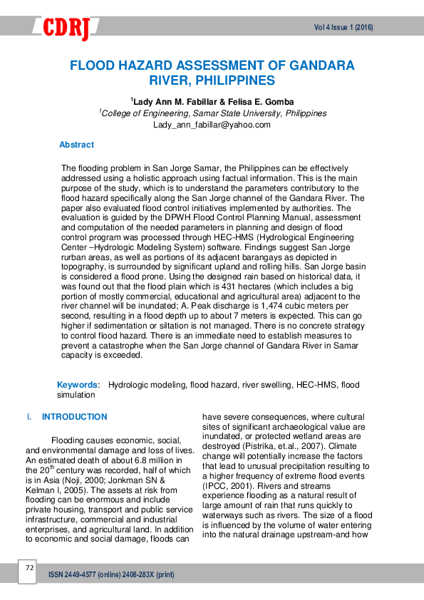 Pdf Flood Hazard Assessment Of Gandara River Philippines