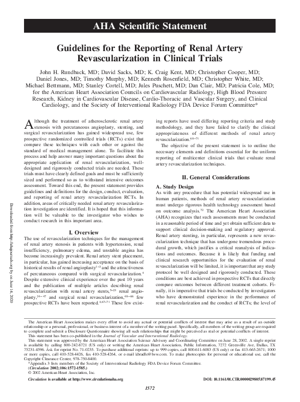 (PDF) Guidelines for the Reporting of Renal Artery Revascularization in ...
