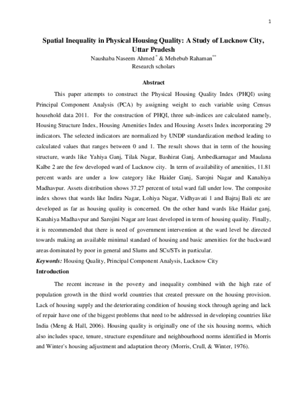 (PDF) Spatial Inequality in Physical Housing Quality: A Study of ...