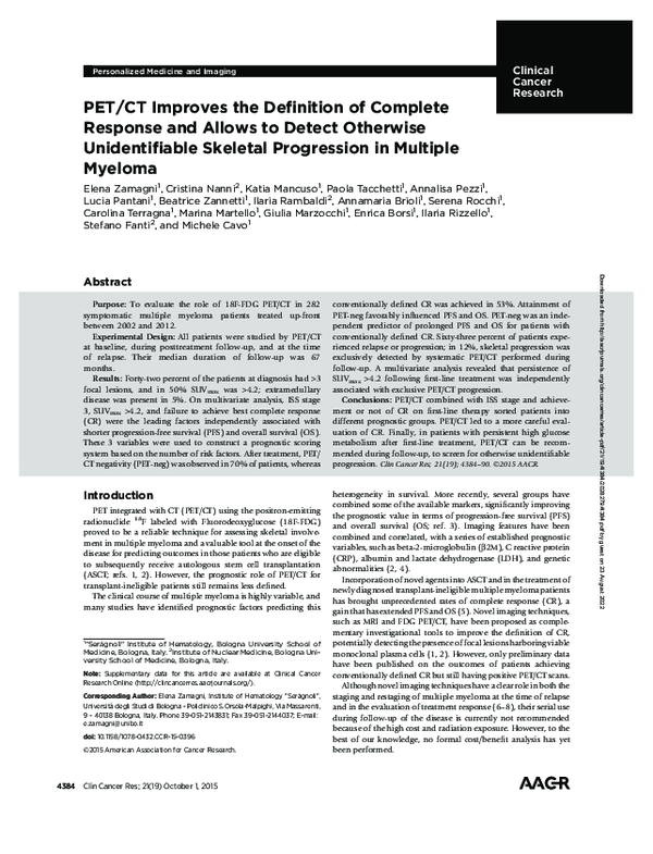 (PDF) Pet/CT Improves the Definition of Complete Response and Allows to ...