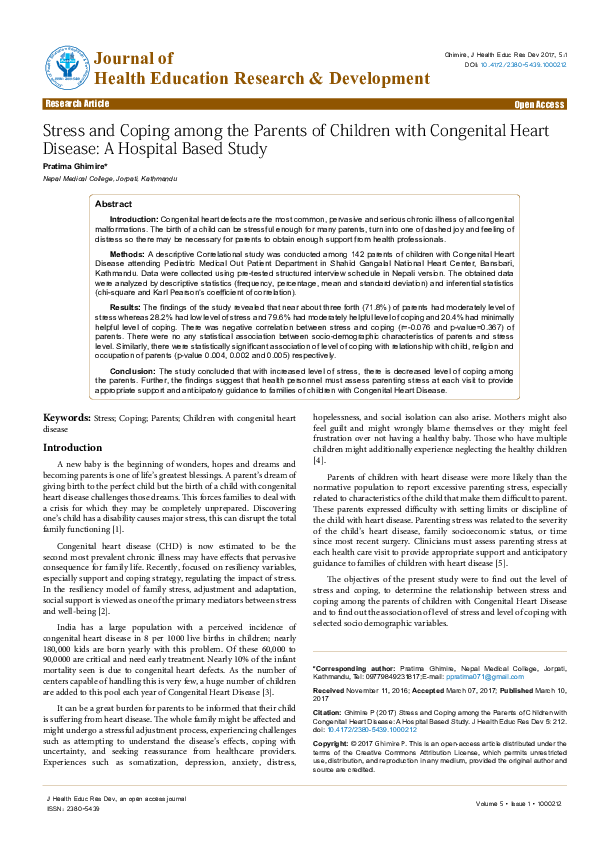 (PDF) Stress and Coping among the Parents of Children with Congenital ...
