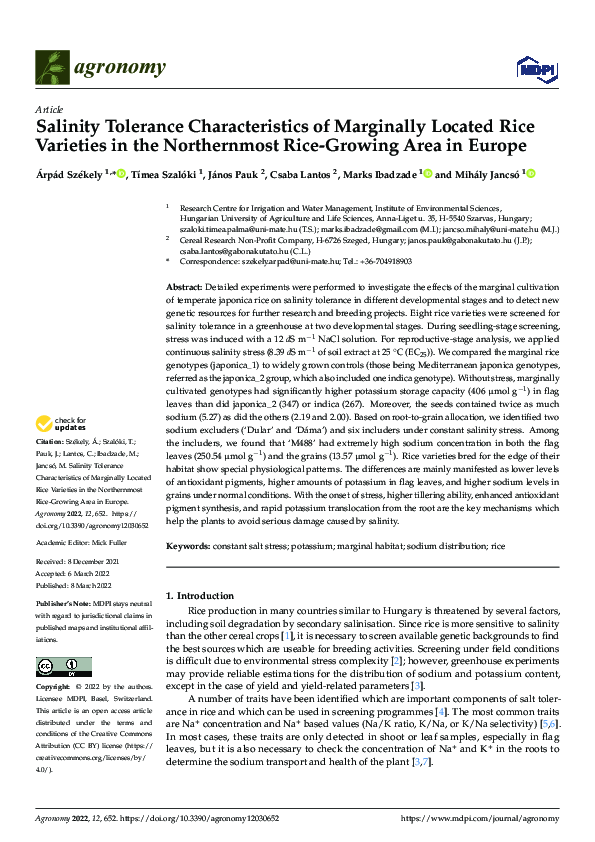(PDF) Salinity Tolerance Characteristics of Marginally Located Rice ...