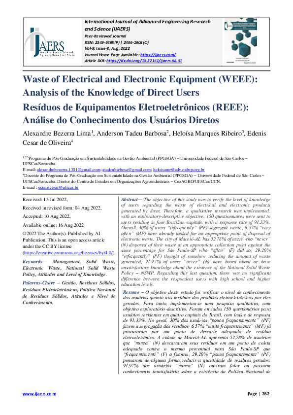 (PDF) Waste of Electrical and Electronic Equipment (WEEE): Analysis of ...