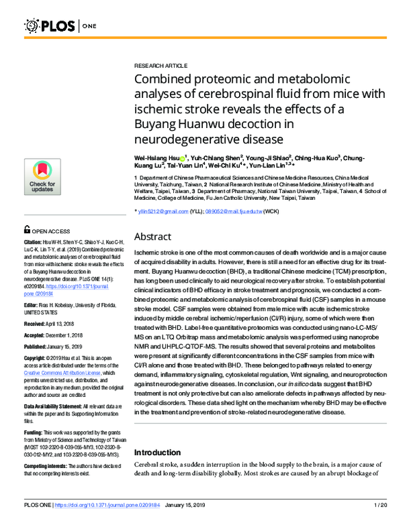 (PDF) Combined proteomic and metabolomic analyses of cerebrospinal ...